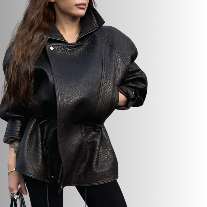 Drawstring Waist Leather Jacket
