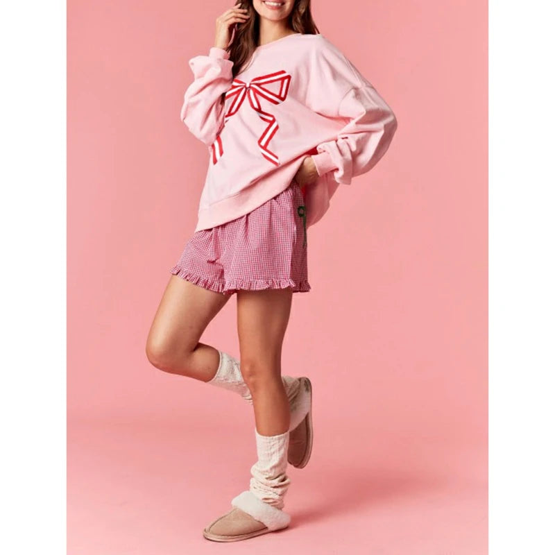 Oversized Bow Patch Sweatshirts