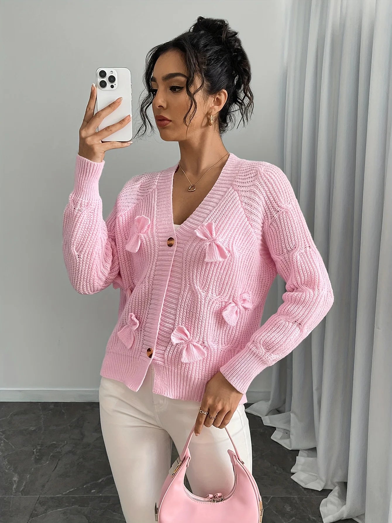 Long Sleeve Bow Knit Cardigan