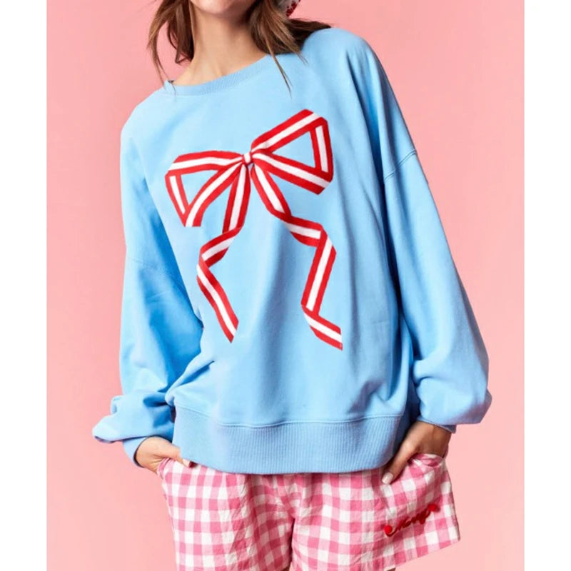 Oversized Bow Patch Sweatshirts
