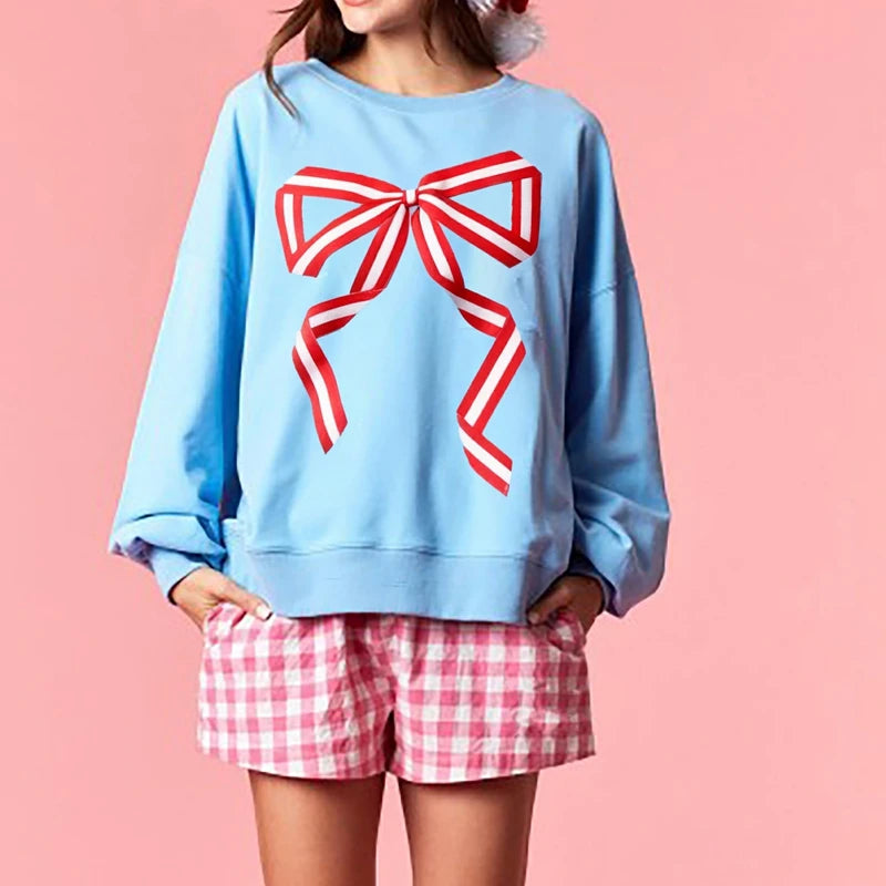 Oversized Bow Patch Sweatshirts