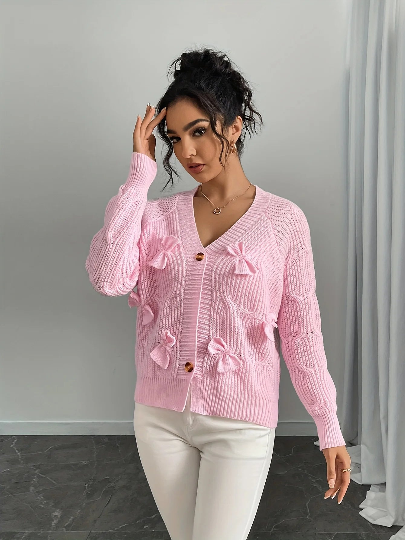 Long Sleeve Bow Knit Cardigan
