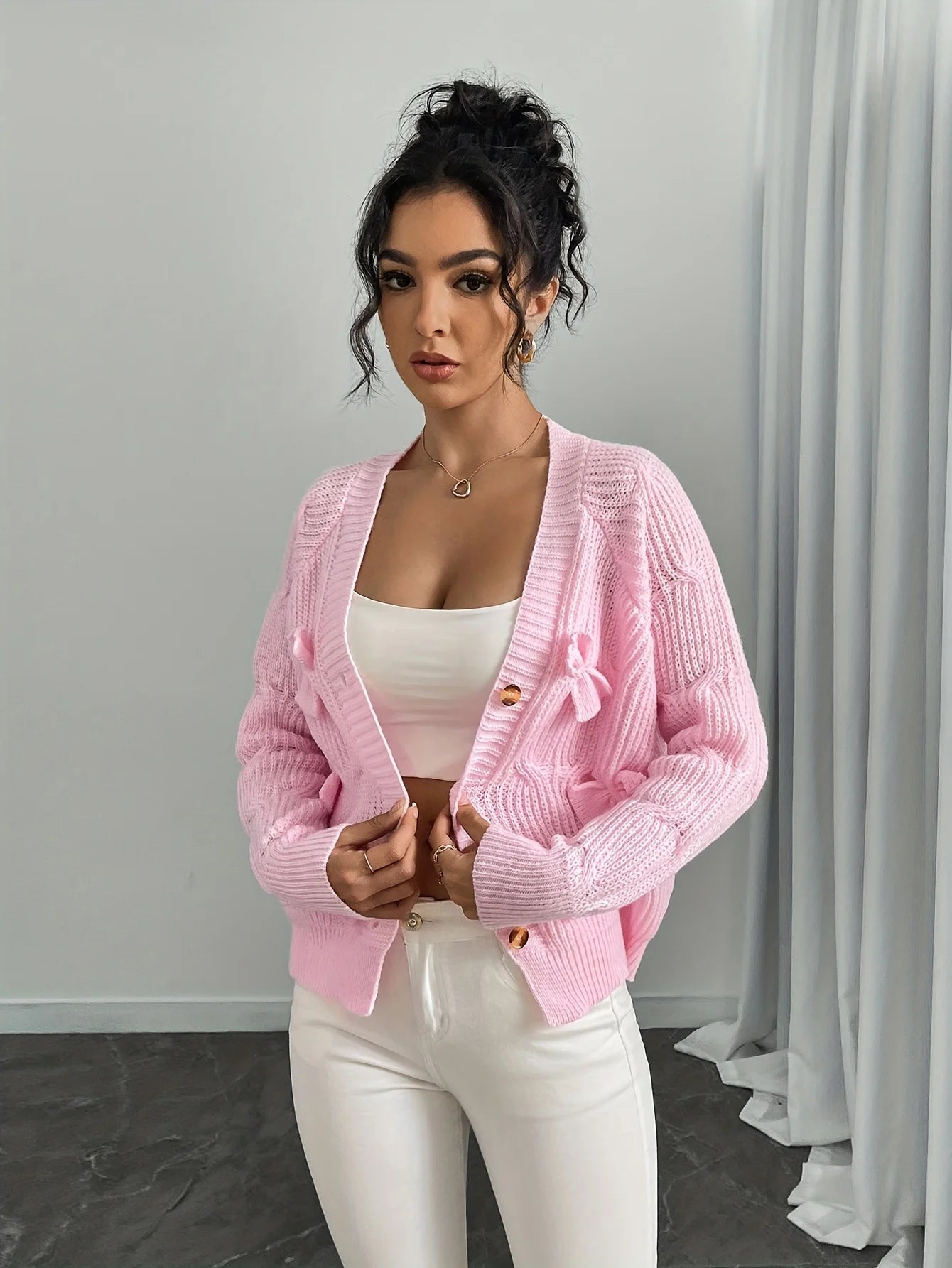 Long Sleeve Bow Knit Cardigan