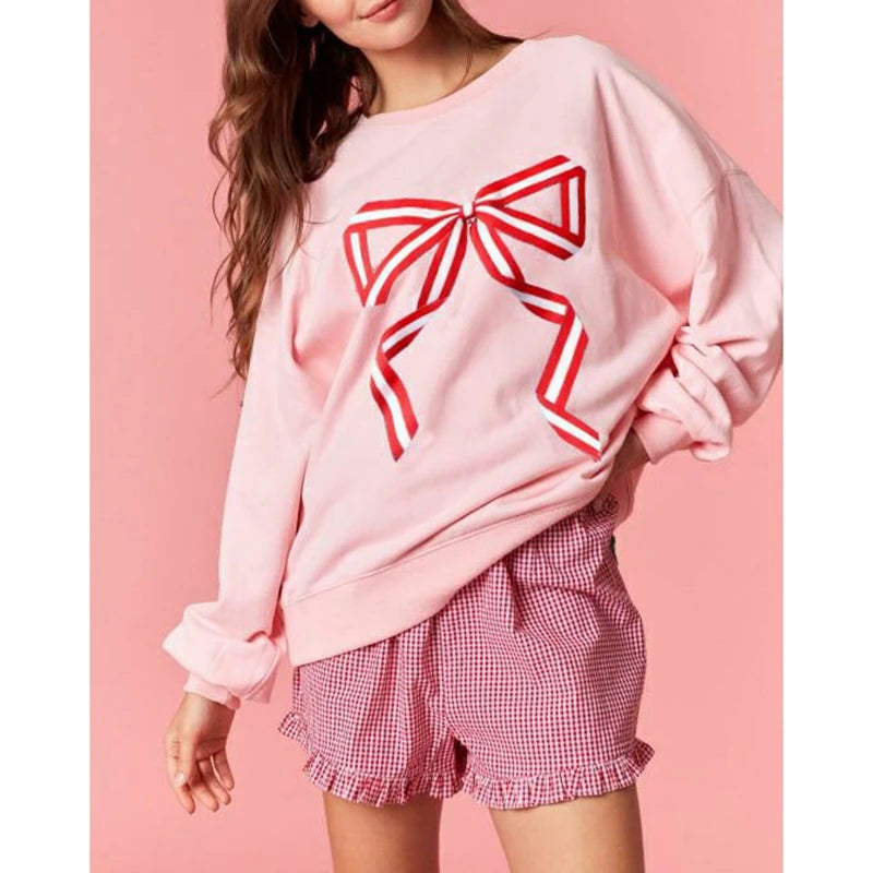 Oversized Bow Patch Sweatshirts