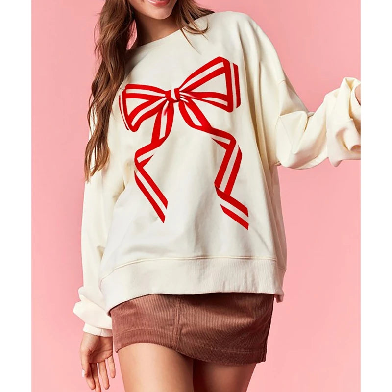 Oversized Bow Patch Sweatshirts
