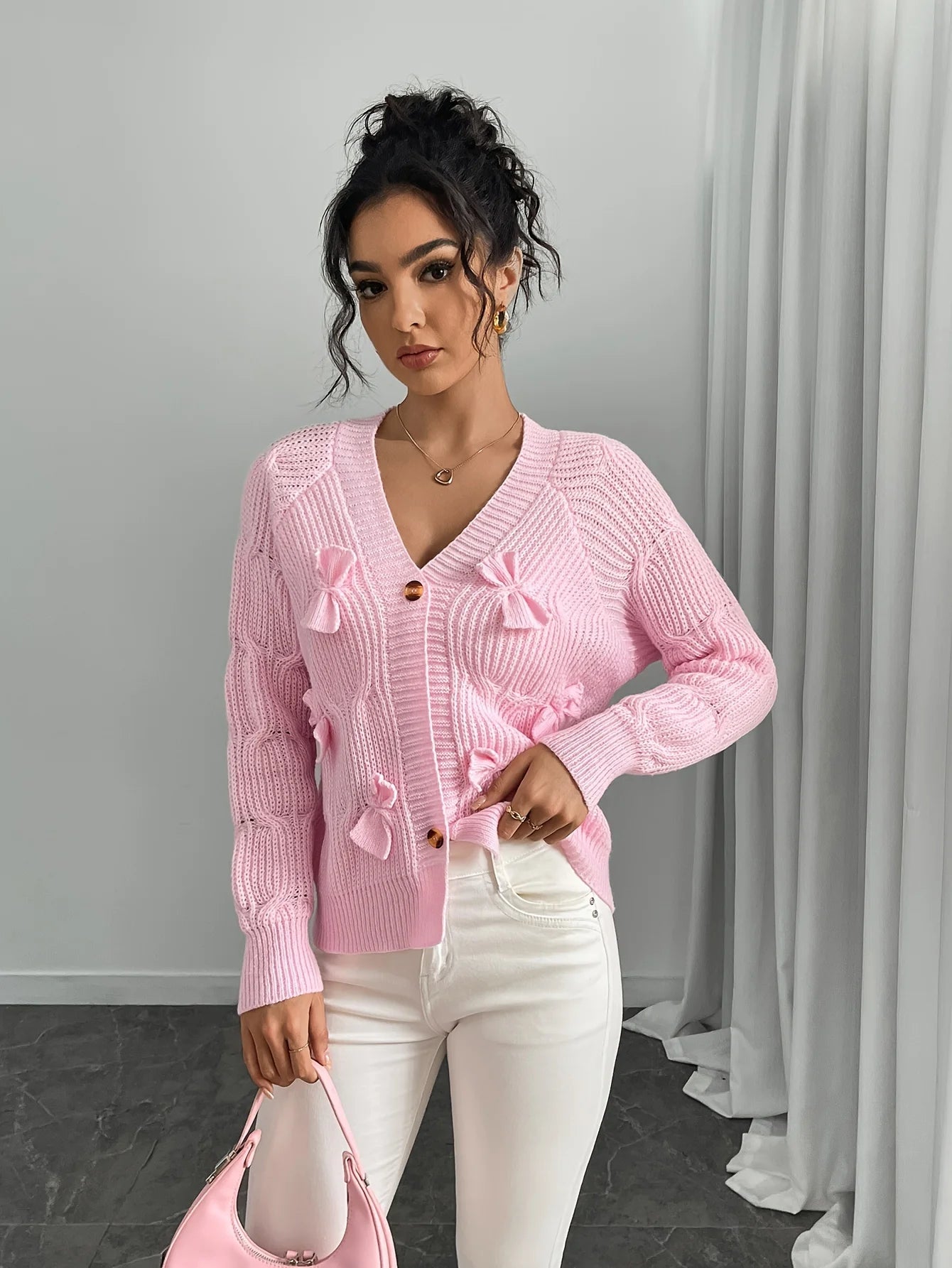 Long Sleeve Bow Knit Cardigan