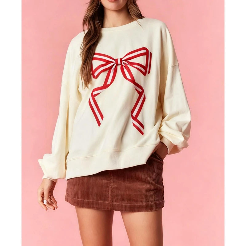 Oversized Bow Patch Sweatshirts