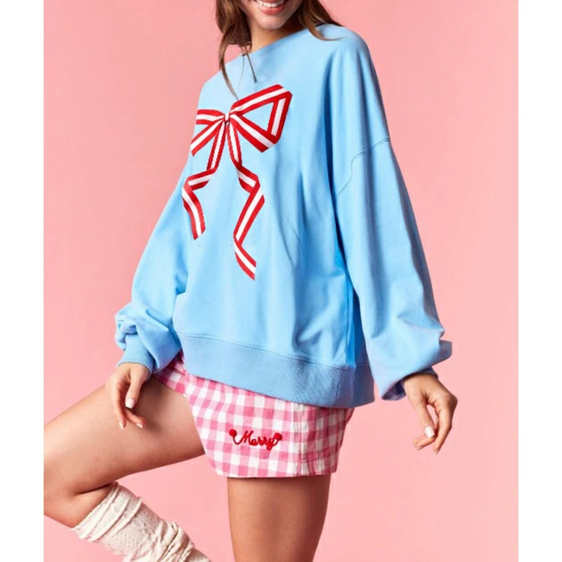 Oversized Bow Patch Sweatshirts