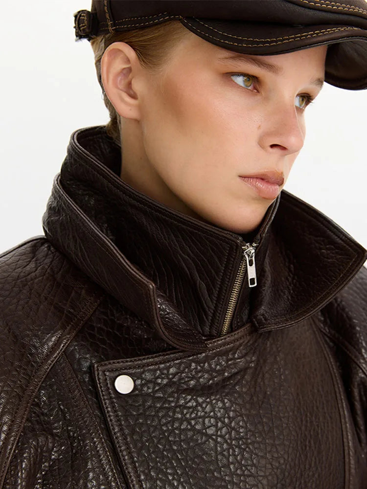 Drawstring Waist Leather Jacket