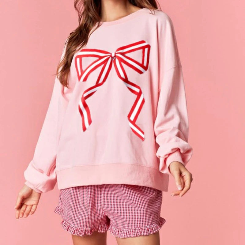 Oversized Bow Patch Sweatshirts