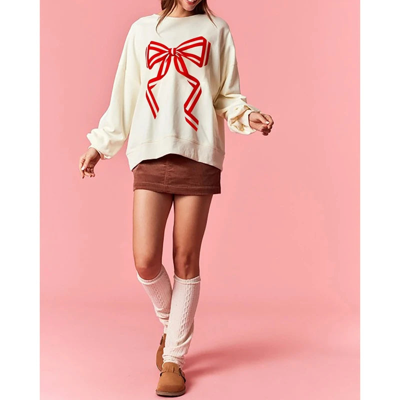 Oversized Bow Patch Sweatshirts